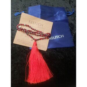 KELITCH Shell Pearl Hematite Beaded Necklace Long Red Tassel Pendant Boho Jewel
